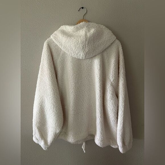NWT American Eagle Sherpa Fleece Cinch Waist Hoodie Cream White Size XXL - Picture 6 of 7